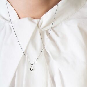 10k White Gold Tiny Heart Necklace Pendant and Chain